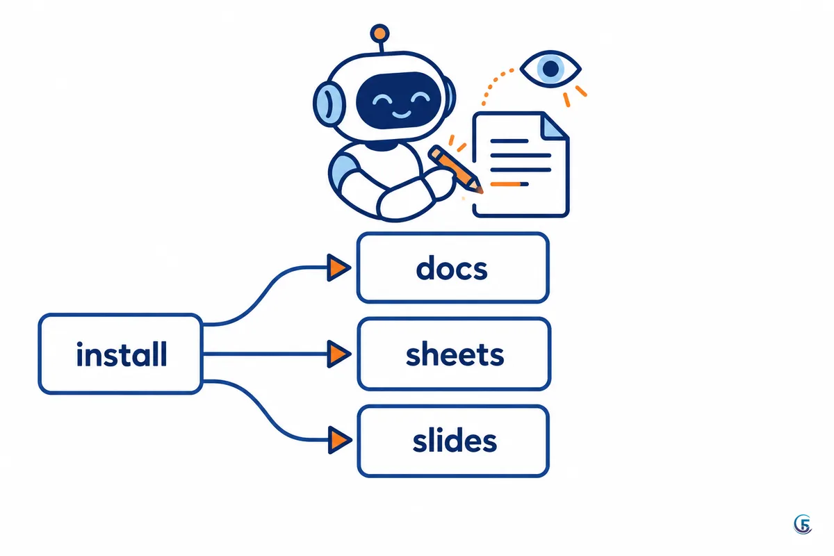 Sơ đồ một lần cài đặt cho Claude làm việc trong Docs, Sheets và Slides