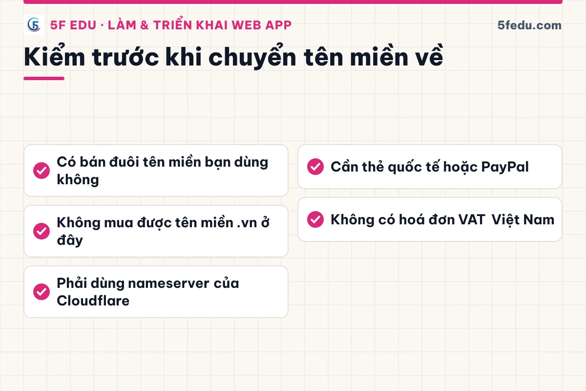 Danh sách những điểm cần kiểm tra trước khi chuyển tên miền về Cloudflare