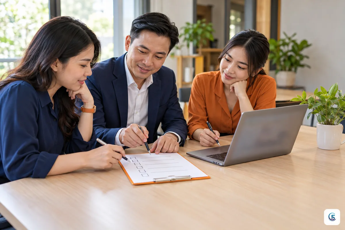 Chủ doanh nghiệp và nhân viên cùng xem checklist chọn phần mềm quản lý