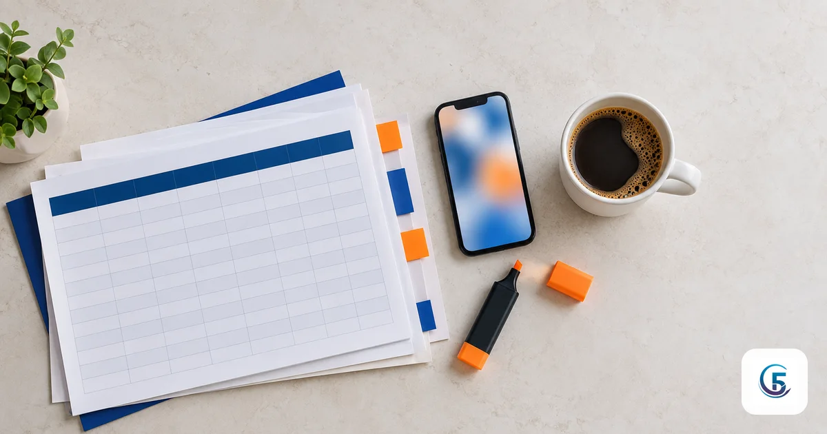 Bàn làm việc với bảng tính in có dòng tiêu đề đậm, thể hiện google sheet cho appsheet