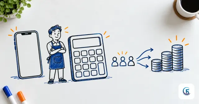 Phác thảo bảng trắng minh hoạ cách tính AppSheet giá: người dùng nhân với gói mỗi tháng ra chi phí
