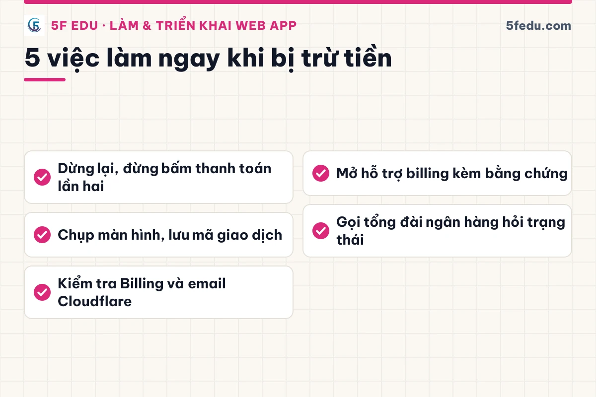 Danh sách năm việc cần làm ngay khi thanh toán tên miền lỗi mà tài khoản bị trừ tiền