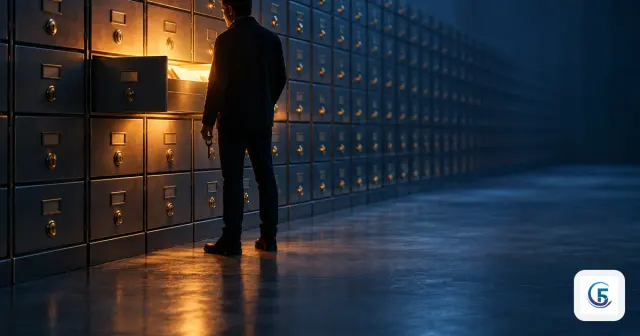 Minh hoạ row level security là gì: dãy ngăn tủ hồ sơ mỗi ngăn một ổ khoá riêng, chỉ một ngăn mở sáng cho người cầm đúng chìa