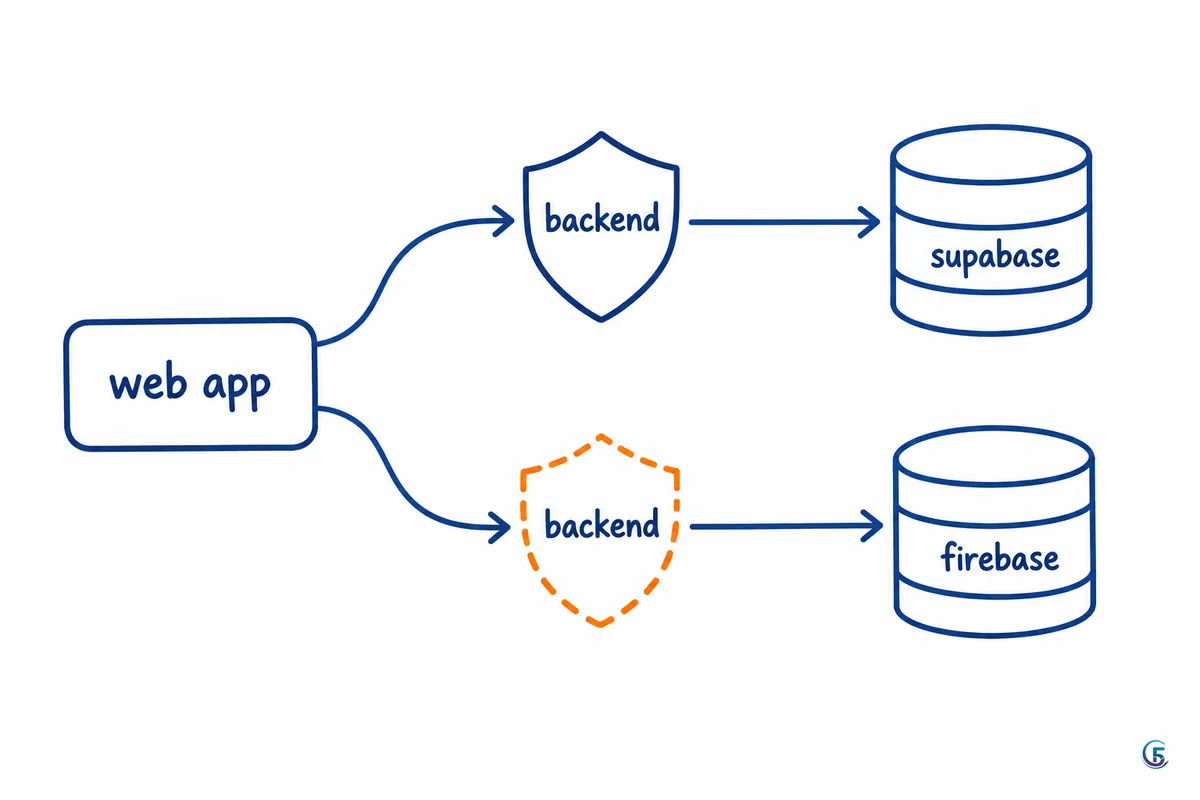 Sơ đồ app Google AI Studio kết nối Supabase hoặc Firebase và vai trò của backend