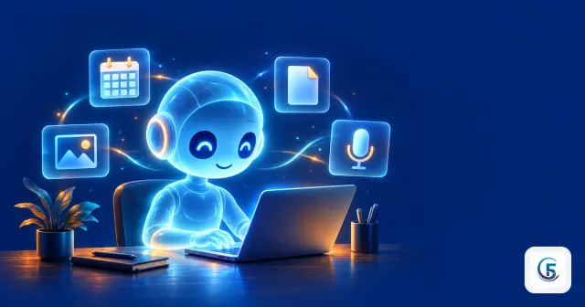 Trợ lý AI phát sáng làm việc cùng laptop, minh hoạ muse ai là gì