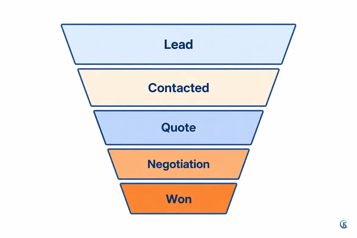 Sơ đồ phễu bán hàng năm giai đoạn từ Lead đến Won