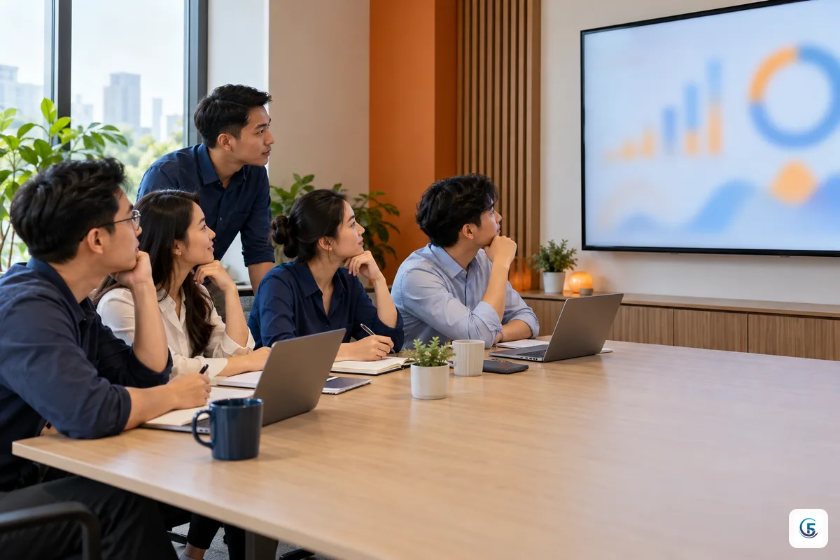 Quản lý trình chiếu video hoạt hình giải thích số liệu trong buổi họp nhóm