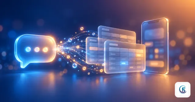 Minh hoạ trừu tượng gemini appsheet: khung chat biến thành các bảng dữ liệu và app trên điện thoại